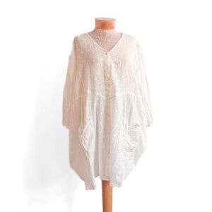 Gudrun Sjoden Organic Cotton Ivory Jacquard Tunic Top w/ Pockets XXL Lagenlook